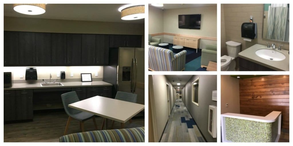photo collage of remodeled spaces at Stepping Stone Center for Recovery