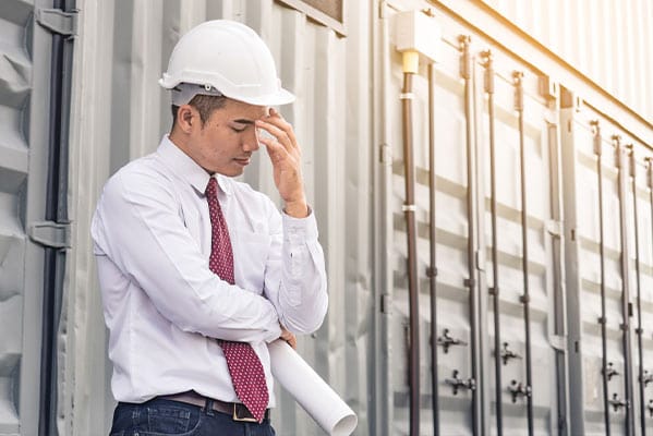 Tired construction contractor's first day back at work after medical detox